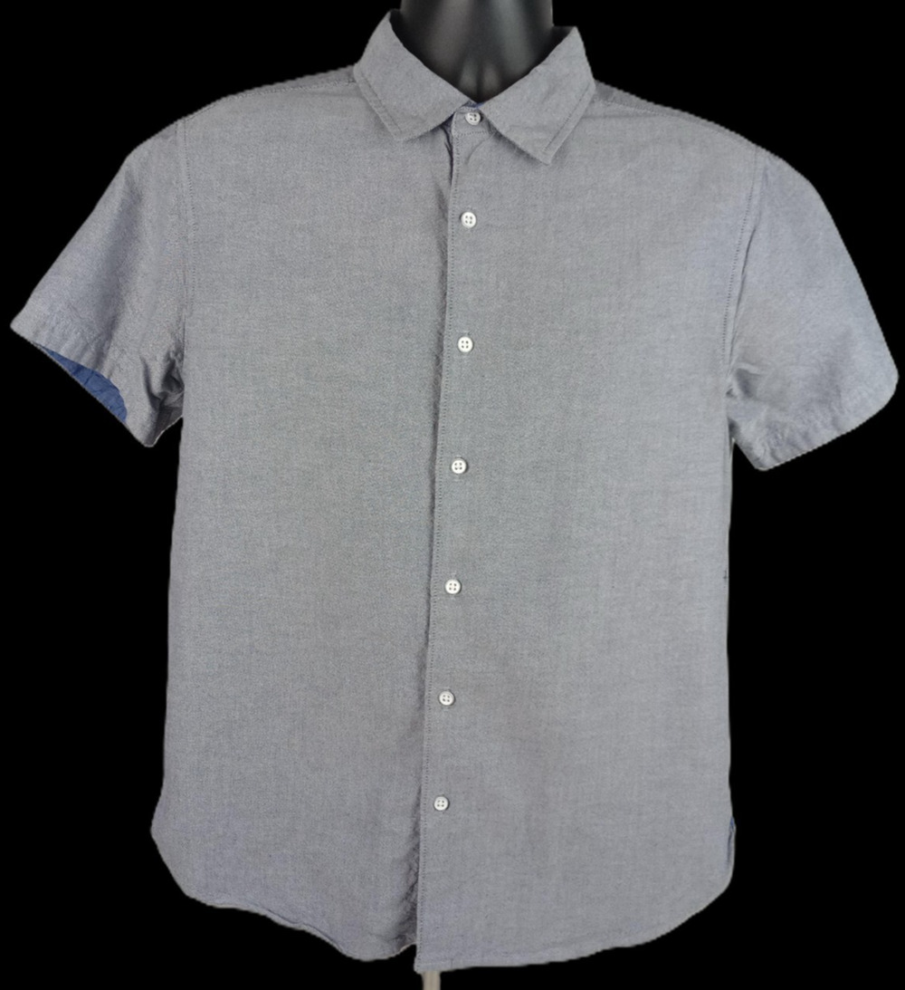 Free‎ Planet Mens M Gray Blue Cotton Button Up Collar Casual Short Sleeve Shirt